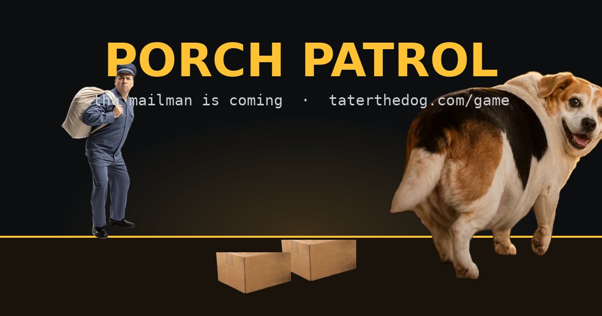 Porch Patrol — Tater faces THE MAILMAN